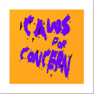 Halloween Ravens Caws For Concern Fun Pun Purple Quote Posters and Art